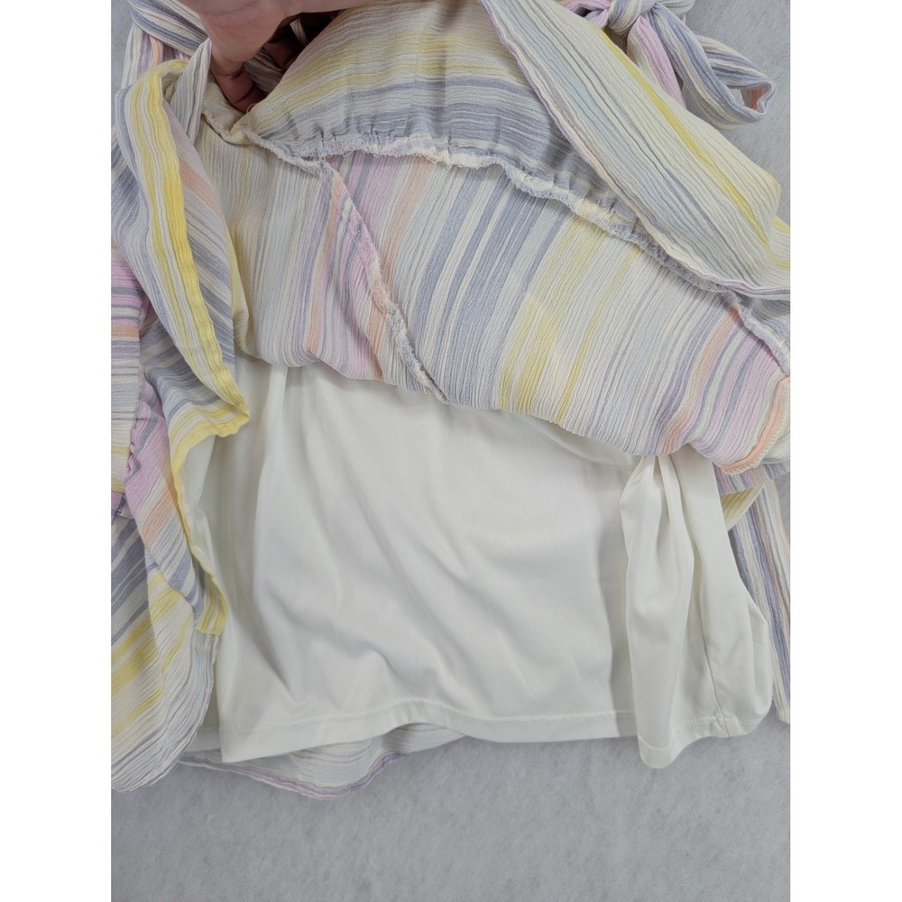 Lauren Conrad Small Pastel Striped Ruffle Faux Wrap Dress Sleeveless Mini V-Neck - Picture 6 of 9